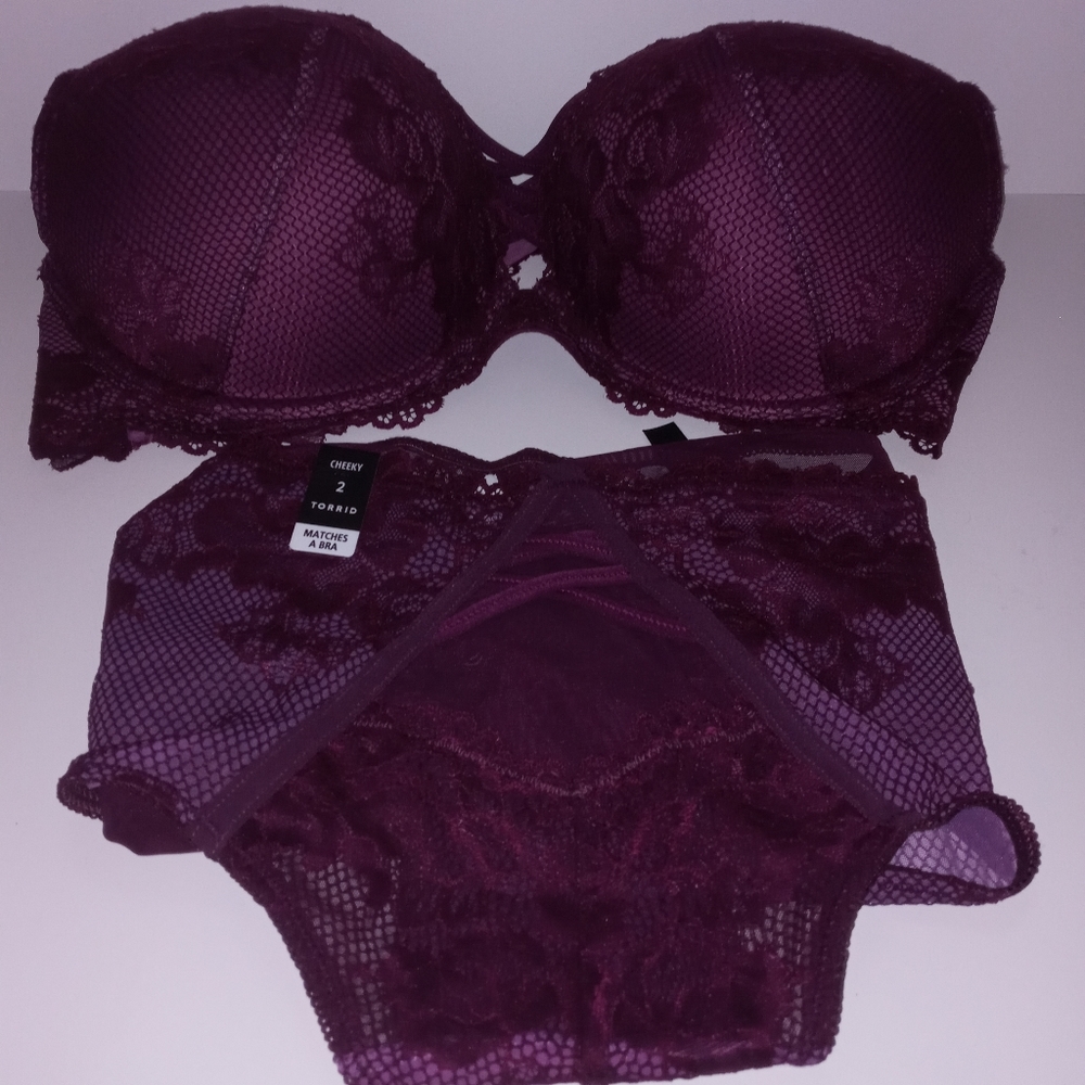 Torrid burgundy lace bra with bonus panties